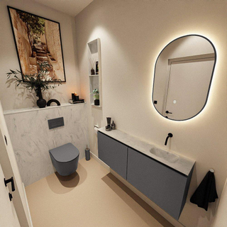 MONDIAZ TURE-DLUX Meuble toilette - 120cm - Dark Grey - EDEN - vasque Opalo - position droite - sans trou de robinet