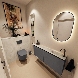 MONDIAZ TURE-DLUX Meuble toilette - 120cm - Dark Grey - EDEN - vasque Ostra - position droite - 1 trou de robinet