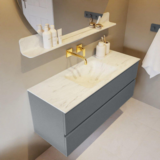 Mondiaz VICA-DLUX ensemble de meuble de salle de bain - 120cm - meuble sous-vasque plata - 2 tiroirs - lavabo encastrée cloud milieu - sans trous de robinet - version haute de 60cm - opalo