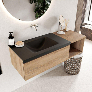 MONDIAZ BUKLA 120cm badmeubel met open module 40 kleur Washed Oak met 1 lade. Wastafel CLOUD links 0 kraangaten kleur Urban.