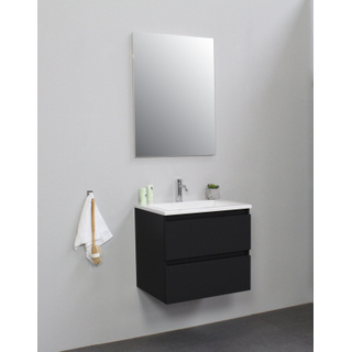 Basic Bella Badkamermeubelset - 60x55x46cm - 1 wasbak - Acryl - Wit - 1 kraangat - Wandspiegel zonder verlichting - Melamine Zwart mat