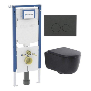 QeramiQ Dely Swirl Pack WC - 36.3x51.7cm - réservoir encastré Geberit UP720 Duofix Sigma - abattant mince - plaque de déclenchement mat anthracite - boutons ronds - mat noir