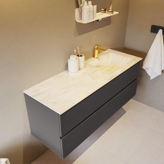 Mondiaz VICA-DLUX ensemble de meuble de salle de bain - 130cm - meuble sous-vasque gris foncé - 2 tiroirs - lavabo encastré cloud droite - 1 trou de robinet - version haute de 60cm - ostra