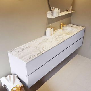 Mondiaz VICA-DLUX ensemble de meuble de salle de bain - 200cm - meuble sous-vasque cale - 4 tiroirs - lavabo encastré cloud droite - 1 trou de robinet - version haute de 60cm - glace