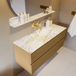 Mondiaz VICA-DLUX Ensemble de meuble de salle de bain - 120cm - meuble sous-vasque oro - 2 tiroirs - lavabo encastrée cloud milieu - sans trous de robinet - version haute de 60cm - glace