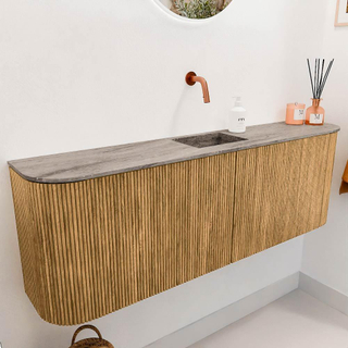 Mondiaz JOYA-DLUX Meuble de toilette - 123,2 cm - arrondi gauche et droite couleur Chêne - Vasque FAYE position Milieu Sans trou de robinet couleur Oza