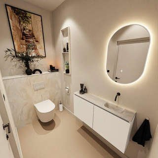 MONDIAZ TURE-DLUX Meuble toilette - 100cm - Talc - EDEN - vasque Ostra - position droite - sans trou de robinet