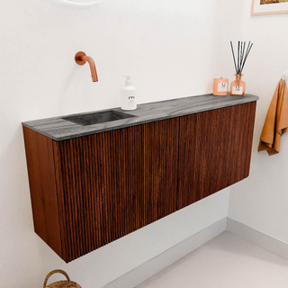 Mondiaz JOYA-DLUX 111.6cm toiletmeubel - ronding rechts kleur Ruby - Wastafel FAYE positie Links Zonder kraangat kleur Sombra.