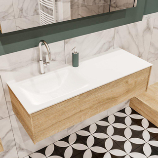 MONDIAZ LUSH Ensemble de meuble salle de bain - 120cm - 1 tiroir - lavabo cloud - vasque à gauche - 1 trou de robinet - chêne blanchi