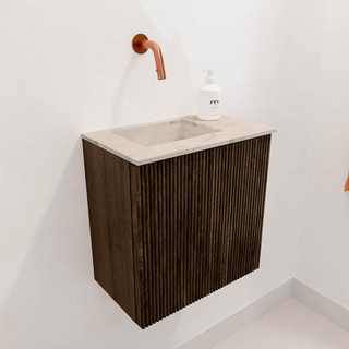 Mondiaz JOYA-DLUX 40cm toiletmeubel - kleur Walnut - Wastafel FAYE positie Links Zonder kraangat kleur Frappe.