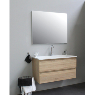 Basic Bella Meuble avec lavabo acrylique 100x55x46cm 1 trou de robinet avec miroir Chêne