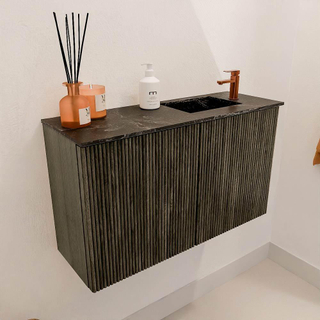 Mondiaz JOYA-DLUX 70cm meuble de salle de bains - couleur Shadow - Vasque FAYE position Droite 1 trou de robinet couleur Lava.