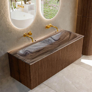 MONDIAZ KURVE-DLUX 120cm badmeubel kleur Walnut met 1 lade en 0 deuren. Wastafel BIG LARGE Midden zonder kraangat Sombra.