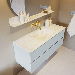 Mondiaz VICA-DLUX ensemble de meuble de salle de bain - 120cm - meuble sous-vasque argile - 2 tiroirs - lavabo encastré nuage milieu - sans trous de robinet - version haute 60cm - opalo