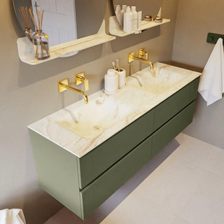 Mondiaz VICA-DLUX ensemble de meuble de salle de bain - 150cm - meuble sous-vasque armée - 4 tiroirs - lavabo encastré nuage double - sans trous de robinet - version haute de 60cm - frape