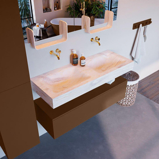 Mondiaz ALAN-DLUX Ensemble de meuble - 120cm - meuble Rust mat - 1 tiroir - Lavabo Cloud Ostra suspendu - vasque Gauche et droite - 0 trous de robinet