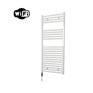 Sanicare HVW Radiateur électrique - 111,8x45cm - 596W - wifi - thermostat - chrome - en bas à gauche - blanc