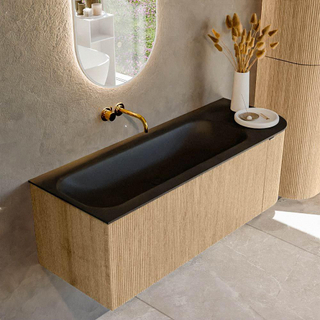 MONDIAZ KURVE 125cm badmeubel met module 25 R kleur Oak met 1 lade en 1 deur. Wastafel BIG MEDIUM links zonder kraangat Urban.