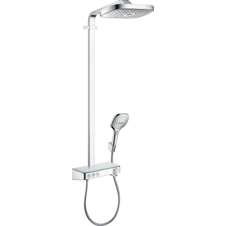 Hansgrohe Raindance Select E300 colonne de douche : avec tablette de douche 300 mitigeur thermostatique apparent avec douchette 3 jets et pomme de douche 3 jets chrome