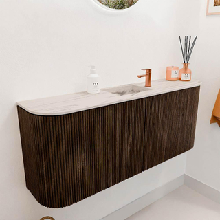 Mondiaz JOYA-DLUX 103.2cm toiletmeubel - ronding links en rechts kleur Walnut - Wastafel FAYE positie Midden 1 kraangat kleur Nata.