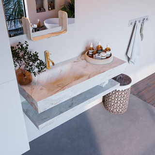 Mondiaz ALAN-DLUX Ensemble de meuble - 110cm - meuble Frappe mat - 0 tiroirs - Lavabo Cloud Frappe suspendu - vasque Gauche - 1 trou de robinet