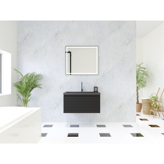 HR Matrix ensemble meuble de salle de bain 3d 80cm 1 tiroir sans poignée avec bandeau couleur noir mat avec vasque djazz 1 trou pour robinet noir mat