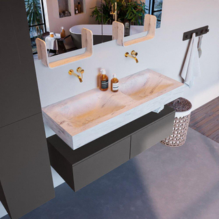 Mondiaz ALAN-DLUX Ensemble de meuble - 120cm - meuble Dark grey mat - 2 tiroirs - Lavabo Cloud Opalo suspendu - vasque Gauche et droite - 0 trous de robinet