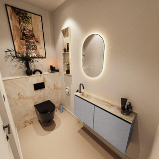MONDIAZ TURE-DLUX Meuble toilette - 100cm - Plata - EDEN - vasque Frappe - position gauche - 1 trou de robinet