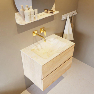 Mondiaz VICA-DLUX Ensemble de meuble de salle de bain - 70cm - meuble sous-vasque chêne blanchi - 2 tiroirs - lavabo encastré cloud milieu - sans trous de robinet - version haute de 60cm - ostra