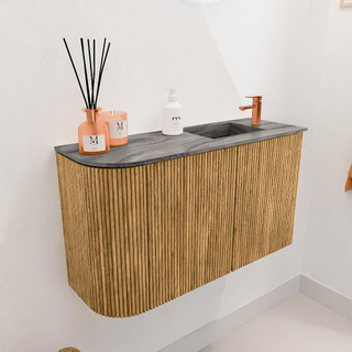 Mondiaz JOYA-DLUX 71.6cm toiletmeubel - ronding links kleur Oak - Wastafel FAYE positie Rechts 1 kraangat kleur Sombra.