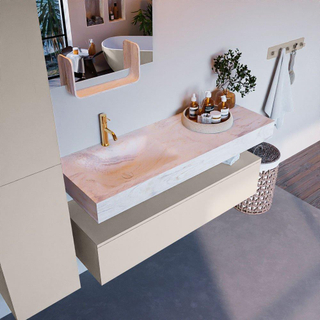 Mondiaz ALAN-DLUX Ensemble de meuble - 130cm - meuble Linen mat - 1 tiroir - Lavabo Cloud Ostra suspendu - vasque Gauche - 1 trou de robinet