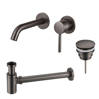 FugaFlow Eccelente Sobrado Slim Slim Kit mitigeur lavabo - robinet encastrable - bonde clic clac - siphon design bas - PVD Gunmetal