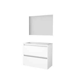 Basic-Line Ultimate 39 ensemble de meubles de salle de bain 80x39cm sans poignée 2 tiroirs lavabo acrylique 0 trous de robinetterie miroir éclairage mdf laqué blanc glacier