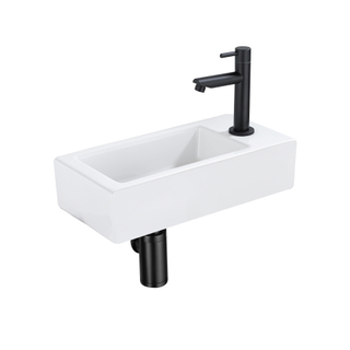 Fortifura Fuente Pack Lave-mains - 40x22x11.5cm - 1 trou de robinet - céramique - robinet Noir mat - Blanc brillant