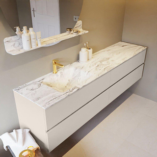 Mondiaz VICA-DLUX ensemble de meuble de salle de bain - 200cm - meuble sous-vasque lin - 4 tiroirs - lavabo encastré nuage gauche - 1 trou de robinet - version haute de 60cm - glace