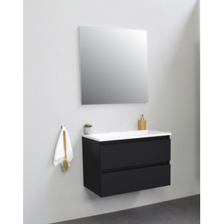 Basic Bella Meuble salle de bains avec lavabo acrylique Blanc 80x55x46cm sans trous de robinet Noir mat