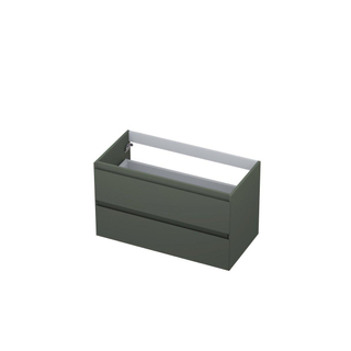 INK Wastafelonderkast - 90x45x52cm - 2 lades - greeploos - 45 graden afwerking rondom - MDF lak Mat beton groen