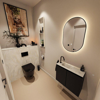 MONDIAZ TURE-DLUX Meuble toilette - 60cm - Urban - EDEN - vasque Ostra - position gauche - 1 trou de robinet