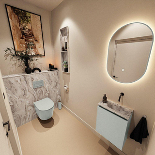 MONDIAZ TURE-DLUX Meuble toilette - 40cm - Greey - EDEN - vasque Glace - position droite - sans trou de robinet