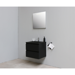 Basic Bella Badkamermeubelset - 60x55x46cm - 1 wasbak - Acryl - Zwart - 1 kraangat - Wandspiegel met verlichting - Melamine Zwart mat