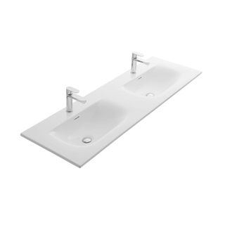 Thebalux Type Soft Vasque 141x46x2cm 2 trous de robinet 2 vasques rectangulaire céramique blanc brillant