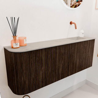 Mondiaz JOYA-DLUX 111.6cm toiletmeubel - ronding links kleur Walnut - Wastafel FAYE positie Rechts Zonder kraangat kleur Opalo.