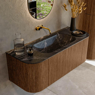 MONDIAZ KURVE-DLUX 120cm Meuble salle de bain avec module 25 G et D - couleur Walnut - 1 tiroir - 2 portes - vasque BIG SMALL centre - sans trou de robinet - couleur Lava