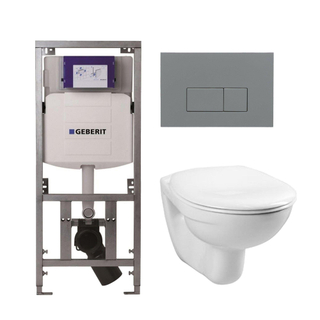 Adema Classico Pack WC suspendu - bâti-support - cuvette de toilette - abattant basic - plaque de commande gris clair - boutons rectangulaires - blanc