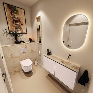 MONDIAZ TURE-DLUX Meuble toilette - 100cm - Rosee - EDEN - vasque Frappe - position droite - sans trou de robinet