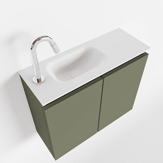 MONDIAZ TURE Kit lave-mains - 60x23x50cm - 1 trou de robinet - 2 portes - army mat - Lavabo à gauche - Acrylique Blanc