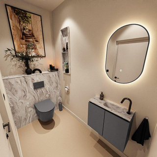 MONDIAZ TURE-DLUX Meuble toilette - 60cm - Dark Grey - EDEN - vasque Glace - position droite - 1 trou de robinet