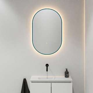 Mondiaz GLOW Miroir de salle de bains - Ovale - 45x90cm - Éclairage LED indirect - Capteur de mouvement - Smag (Vert)