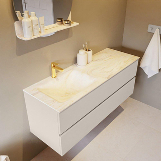 Mondiaz VICA-DLUX Ensemble de meuble de salle de bain - 130cm - meuble sous-vasque lin - 2 tiroirs - lavabo encastré nuage gauche - 1 trou de robinet - version haute de 60cm - ostra