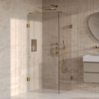 BRAUER Void Carving Douchecabine - 80x80x200cm - draaideur - glascoating - omkeerbaar - helder glas - geborsteld goud PVD